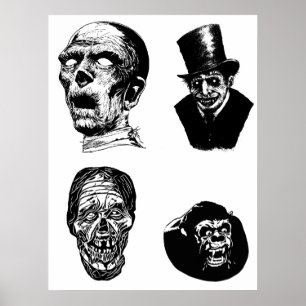 Poster Monstros assustadores criam ilustrações de arte 