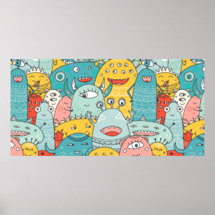 Poster monstros bonitos multidão padrão perfeito no est