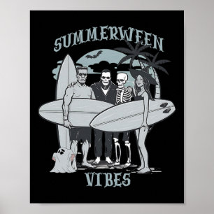 Poster Monstros surfando picam o gráfico do Halloween Vib