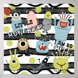 Poster Monstrosinhos Lindos Listra de Aquarela Chic Moder