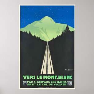 Poster Mont Blanc Chamonix Esqui Alpes França Vintage