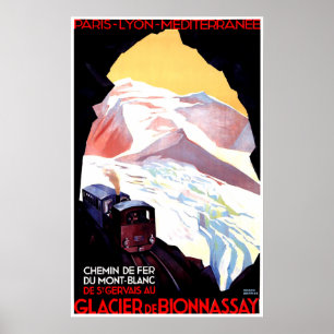Poster Mont Blanc, montanha France, viagem railway do