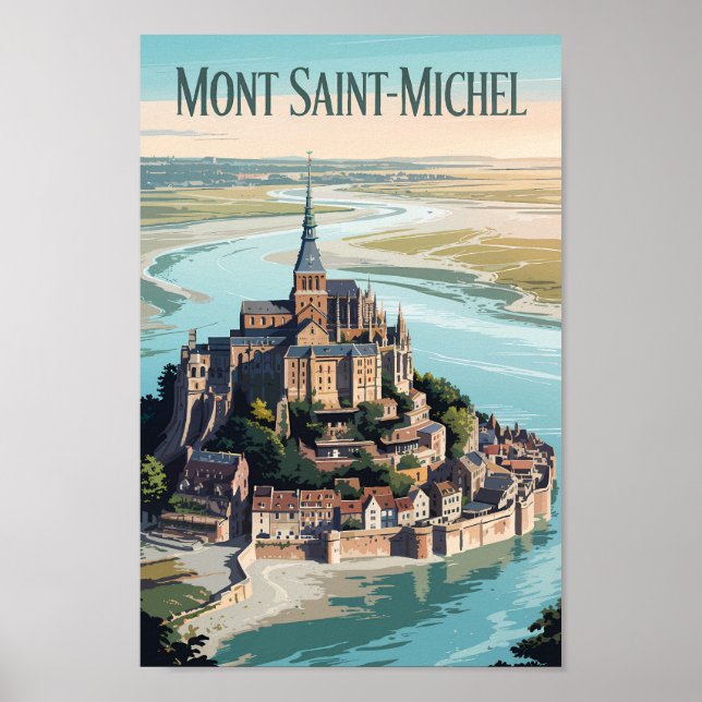 Poster Mont-Saint-Michel France Illustration Travel Art (Frente)