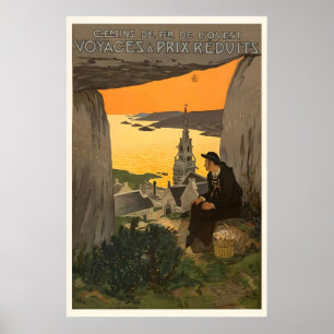 Poster Mont-Saint-Michel Normandia França Viagem Antiga