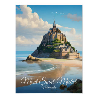 Póster Mont Saint Michel Normandy France Travel Poster
