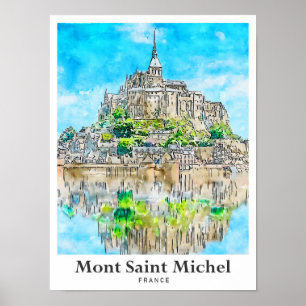 Poster Mont Santo Michel France Viagem Watercolor Art