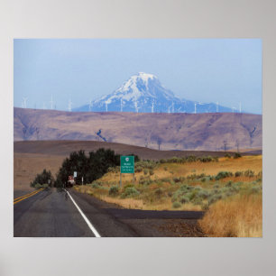 Póster Montagem Adams e turbinas eólicas, Oregon