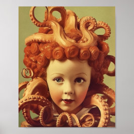 Poster Montagem da Cabeça da Boneca Octopus Retro