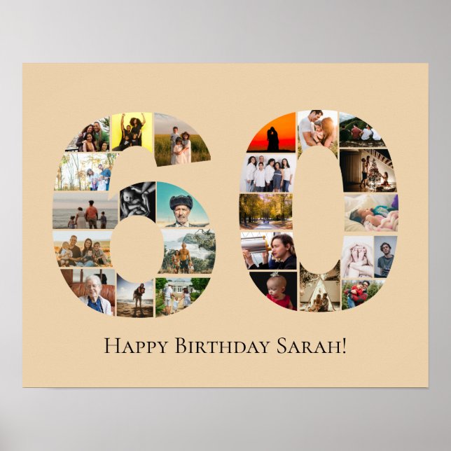 Poster Montagem de Fotos Personalizada para 60º Aniversár (Frente)