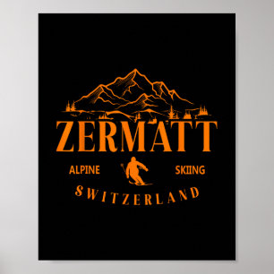 Poster Montagem de Suiça de Esqui Alpino dos Alpes Suíços