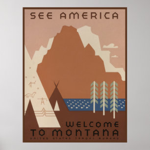 Poster Montana State WPA Viagem AD, Native American