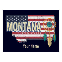 Montana United States Retro State Map Vintage EUA
