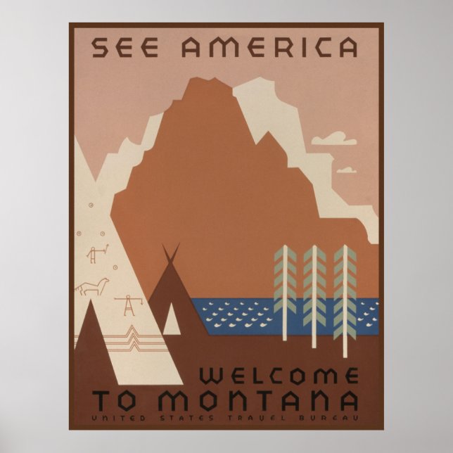 Poster Montana Vê Reservas Indianas dos Estados Americano (Frente)
