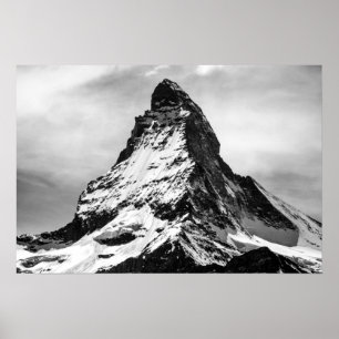 Póster Montanha alpina icónica Matterhorn no preto e no