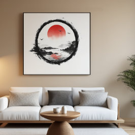 Póster Montanha Arte Sol Vermelho - Equilíbrio Zen