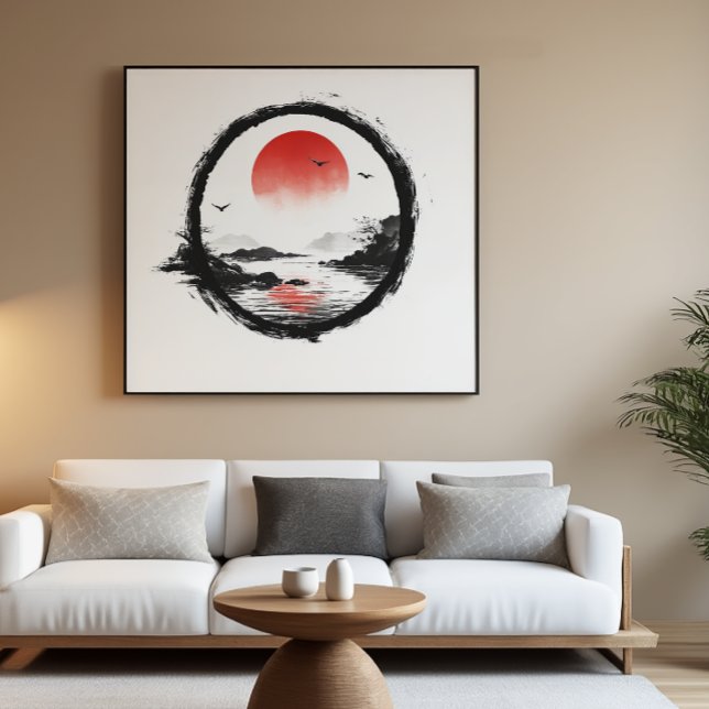 Póster Montanha Arte Sol Vermelho - Equilíbrio Zen (Criador carregado)