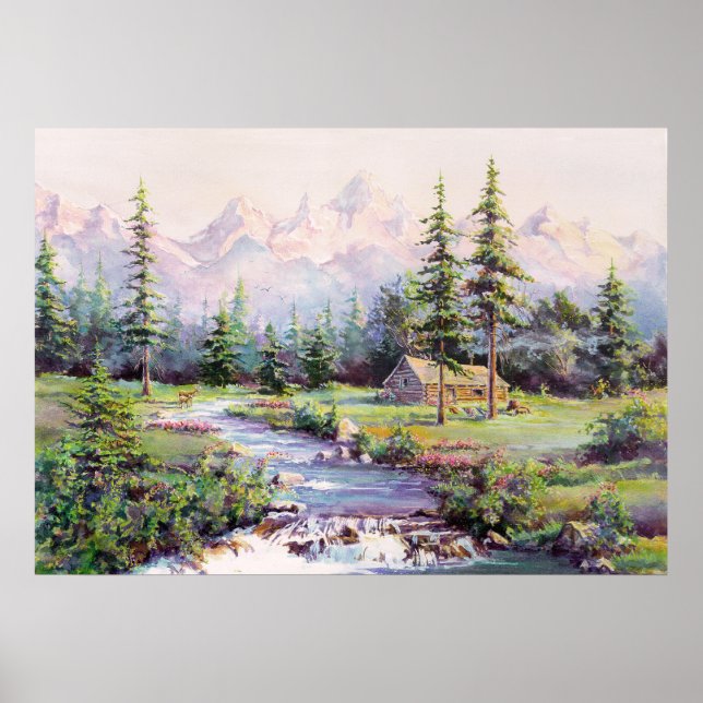 Poster MONTANHA CABIN por SHARON SHARPE (Frente)