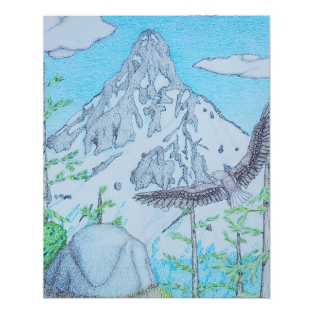 Póster Montanha Cobiçada de Neve & Águia (Frente)