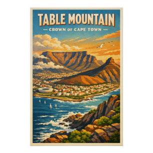 Póster Montanha da Mesa, África do Sul, em um clássico re
