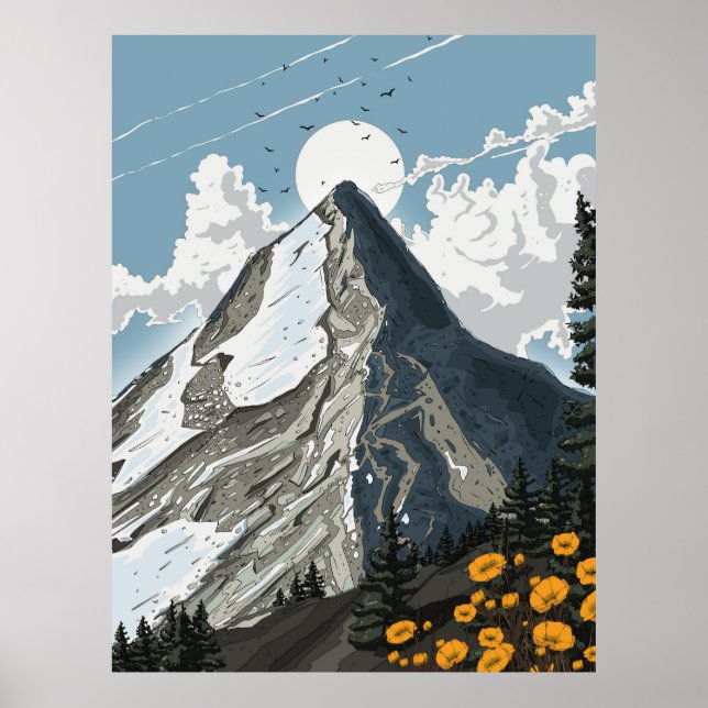 Poster Montanha da Suíça Coberto de Neve (Frente)