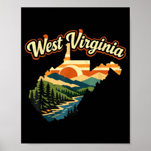 Poster Montanha do Pôr do Sol Retro do Estado da Virgínia
