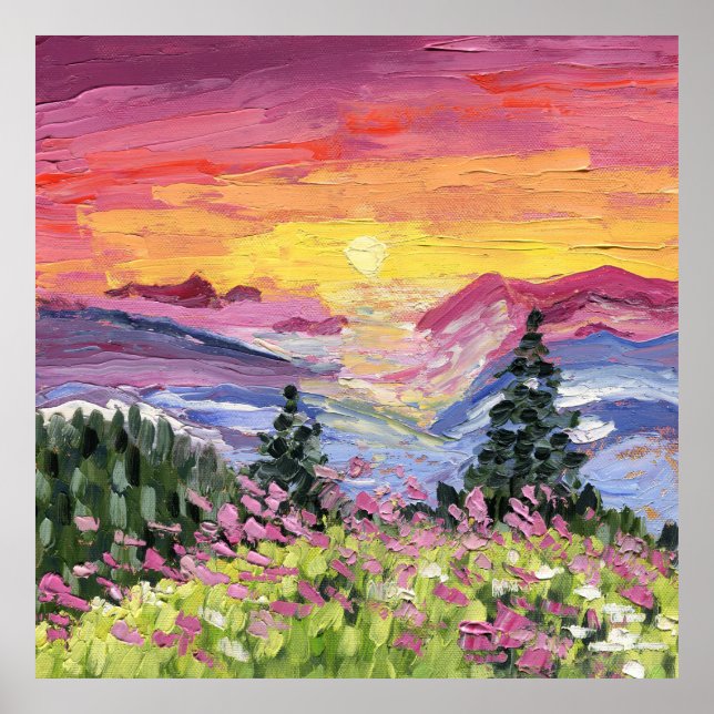 Poster Montanha do Sol com Flores Selvagens (Frente)