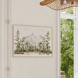 Poster Montanha e Floresta em Aquarela