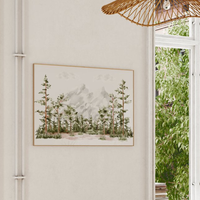 Poster Montanha e Floresta em Aquarela (In situ on wall)