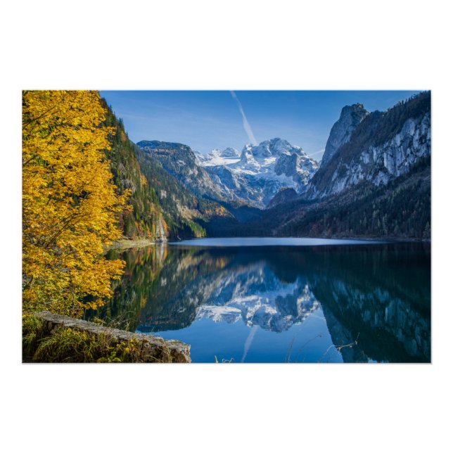 Póster Montanha Fall Dachstein Refletindo em Gosausee Lak (Frente)