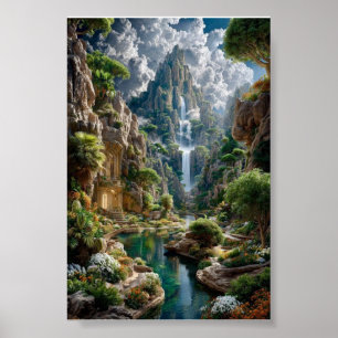 Poster Montanha Fantasia com Cachoeira em Degraus – Caste