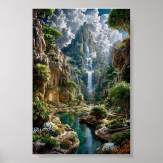 Poster Montanha Fantasia com Cachoeira em Degraus – Caste