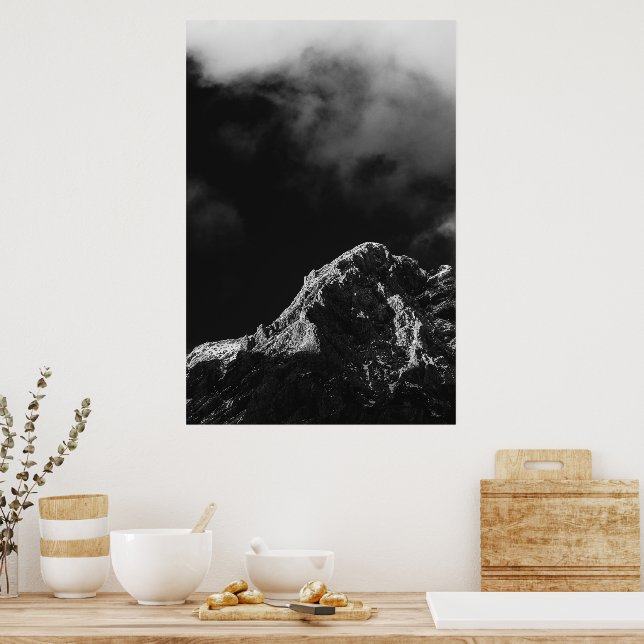Poster Montanha iluminada pelo sol preto e branco (Cozinha)