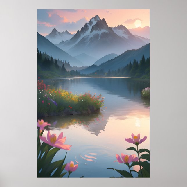 Poster Montanha lago Sunset (Frente)