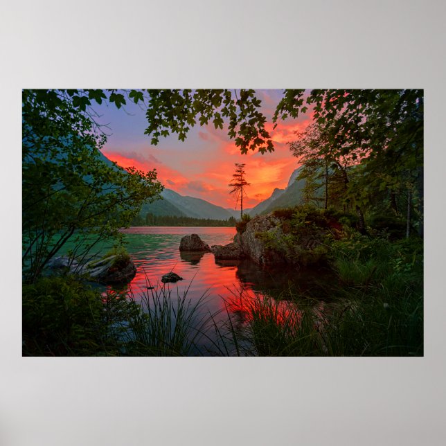 Póster Montanha lago Sunset (Frente)