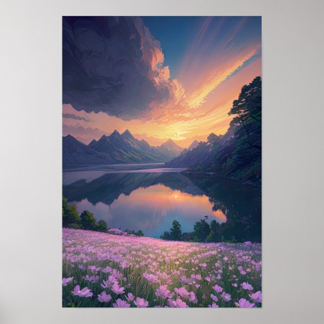 Poster Montanha lago Sunset (Frente)