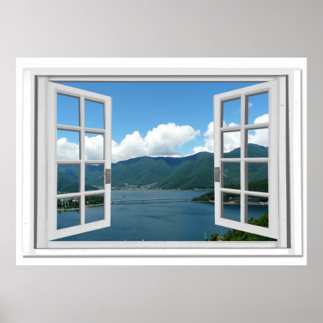 Póster Montanha Lake View Trompe l'oeil Falso Window (Frente)