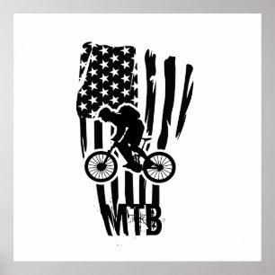 Poster Montanha Mtb ciclista bandeira negra americana