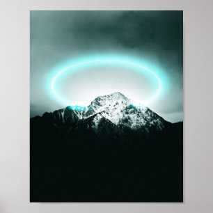 Poster Montanha nevada misteriosa luz azul néon