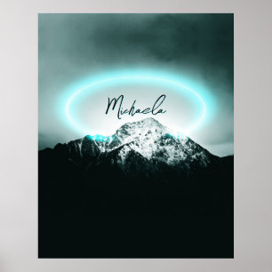 Poster Montanha nevada monograma misterioso de luz néon a