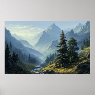 Poster Montanha Pacífica Coberta de Neve e Reflexo do Lag