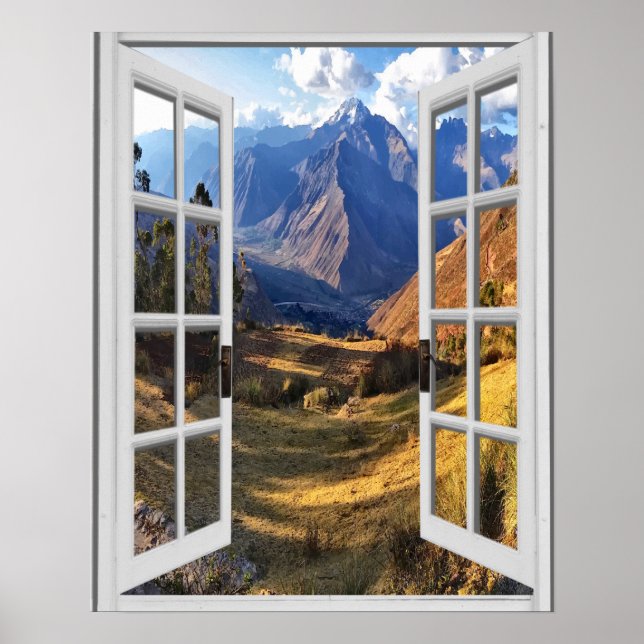 Póster Montanha - Picos Ver Trompe l'oeil Falso Window (Frente)