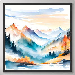 Poster Montanha pintura na Mistura Morning Embriace Natur