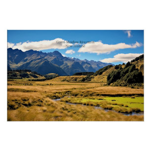 Póster Montanha Prado Verde/gerado por IA,