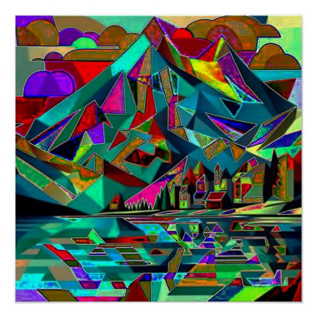 Póster Montanha refletida no fiorde (Frente)