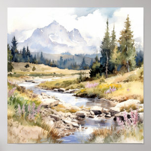 Poster Montanha River Colorado Watercolor Painting