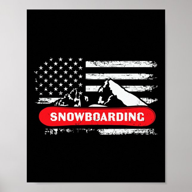 Poster Montanha Snowboard Com Design de Bandeira American (Frente)