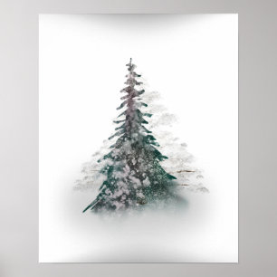 Poster Montanha Snowy com Árvore Solitária