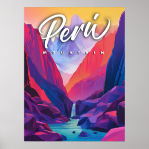 Poster Montanha Vibrante do Peru: Uma Viagem Contemporâne