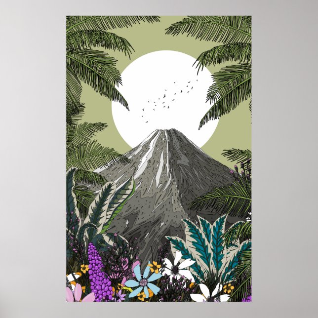 Poster Montanha Vulcão Flor Silvestre (Frente)