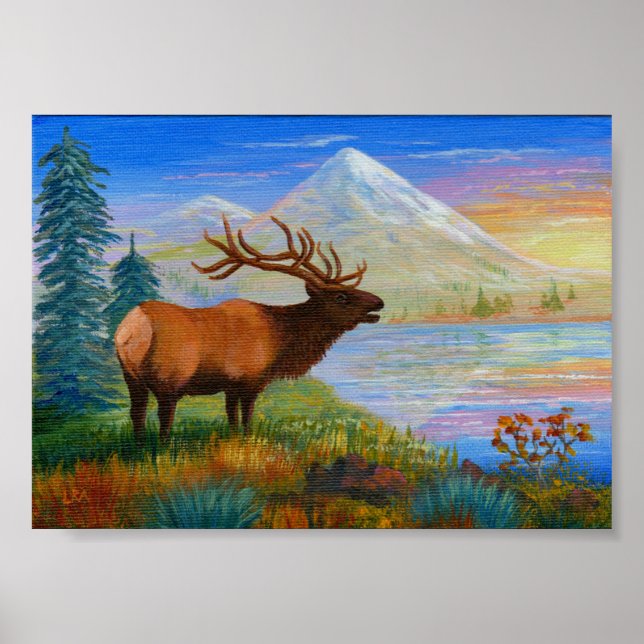 Póster Montanha Wapiti Elk Art Forest Creationarts (Frente)